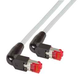 Netzwerkkabel Patchkabel LanDSL Kabel RJ45 Cat6A halogenfrei, Kabel Draka UC900 grau/ Stecker Hirose TM21 Tülle 90° gewinkelt<br>