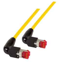 Netzwerkkabel Patchkabel LanDSL Kabel RJ45 Cat6A halogenfrei, Kabel Draka UC900 gelb 2 x Stecker Hirose TM21 in 90° Ausführung