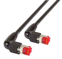 Netzwerkkabel Patchkabel LanDSL Kabel RJ45 Cat6A halogenfrei, Kabel Draka UC900 schwarz 2 x Stecker Hirose TM21 in 90° Ausführung