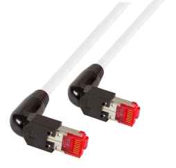 Netzwerkkabel Patchkabel LanDSL Kabel RJ45 Cat6A halogenfrei, Kabel Draka UC900 weiss 2 x Stecker Hirose TM21 in 90° Ausführung