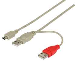 USB2.0 Y-Kabel,  1xUSB B MINI male/2x USB A male